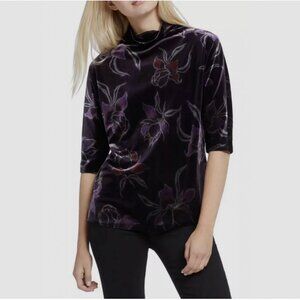 NIC + ZOE Mock Neck Velvet Top Blouse Soft Petal Floral Printed Purple Sz M FXE